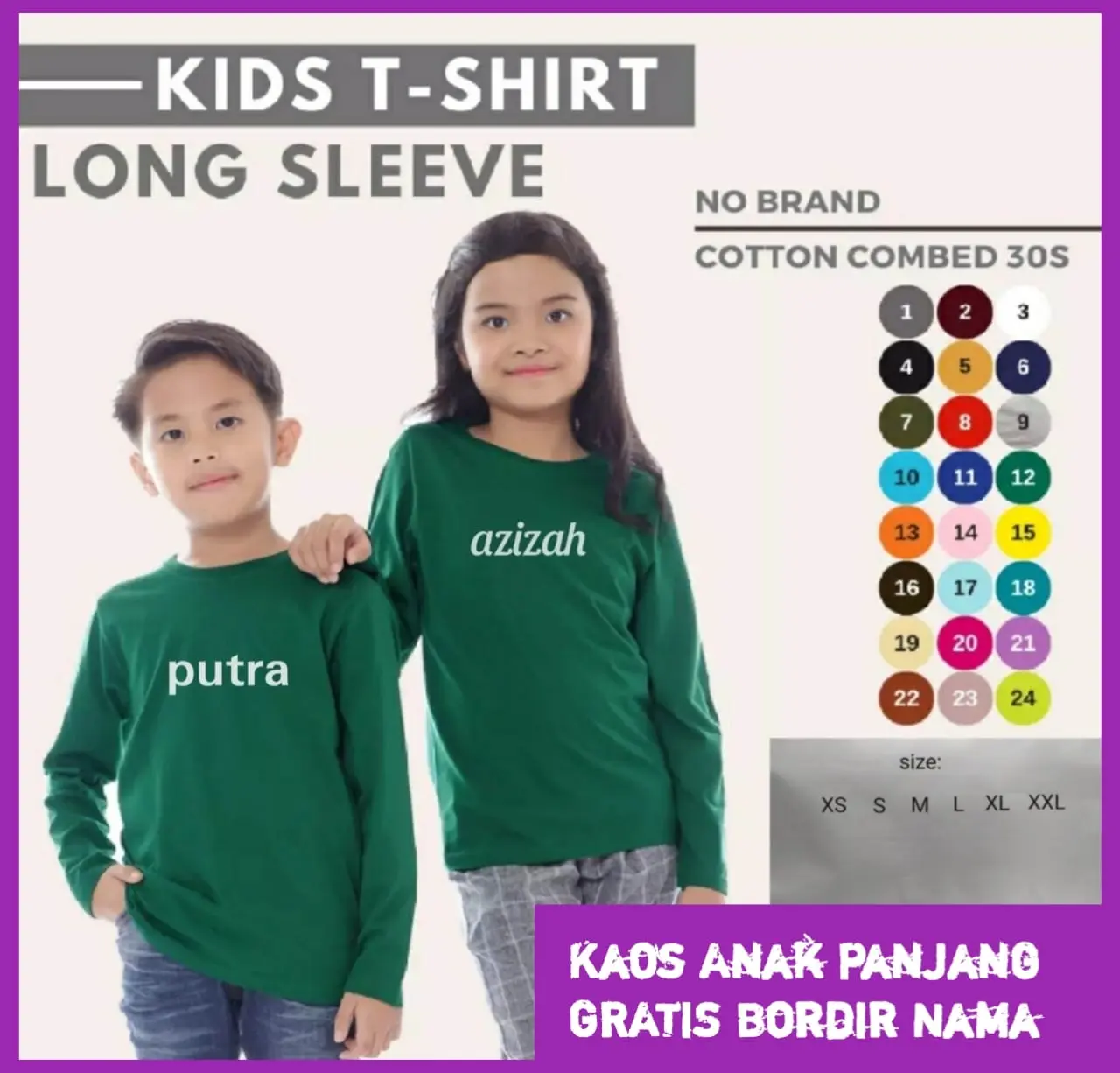 Kaos Anak Lengan Panjang Gratis Bordir Nama Fashion - Bahan Katun 30s