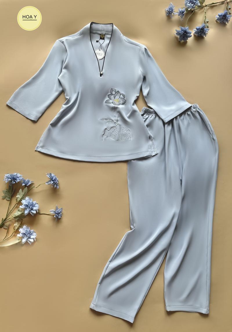 Product Introduction of DL102 LAM (Họa Y Pháp Phục) Đồ Lam Đi Chùa, Top Quần Áo Thời Trang Cho Phật Tử Nữ,  size S M L XL XXL, Pháp Phục, trang phục truyền thống thường mặc, chất lụa tuyết xl Women Lịch trung niên 13
