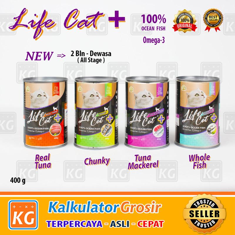 MAKANAN KUCING LIFE CAT PLUS KALENG KITTEN ADULT 400GR + WHOLE FISH CHUNKY TUNA WITH MACKEREL SALMON BASAH CAN WET FOOD CAN MAKANAN BASAH KUCING DEWASA DAN ANAKAN 0