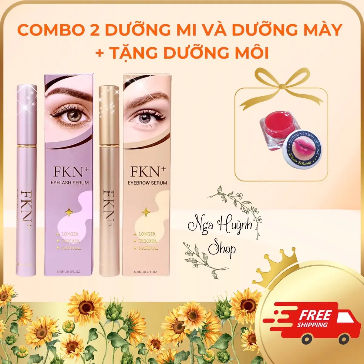 Combo 1 Dưỡng Mi FKN+ và 1 Dưỡng Mày FKN+ phiên bản giới hạn cao cấp (Tặng Dưỡng Môi) hỗ trợ cải thiện lông mi mày thưa ngắn dành cho nam và nữ (2 cây)