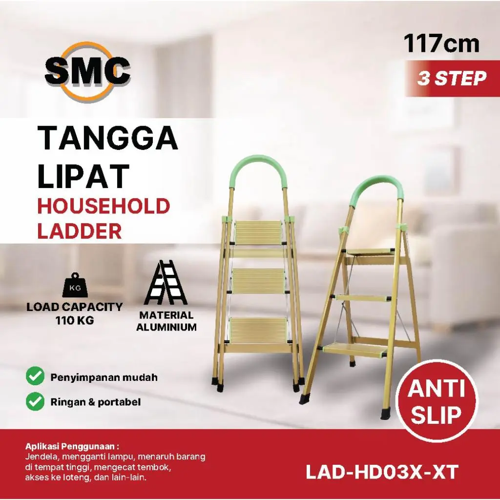 Ladder LAD-HD03X- 3 Step Gold A 1.2 M Household Ladder Tangga Lipat