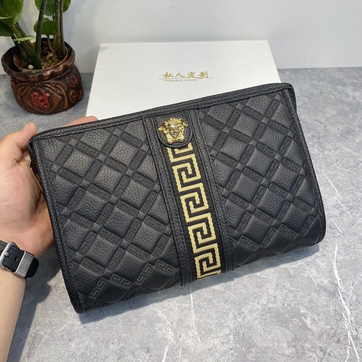 Men's New Embossed Embroidered Large Clutch