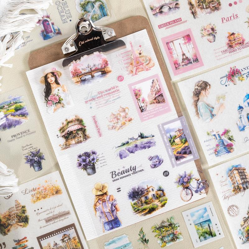 Product Introduction of Romantic Journey Theme Sticker, 10pcs/bag Scrapbooking & Journal Making Diy Decorative Sticker, Sticker Book for Phone Case    Photo Album Decor 5