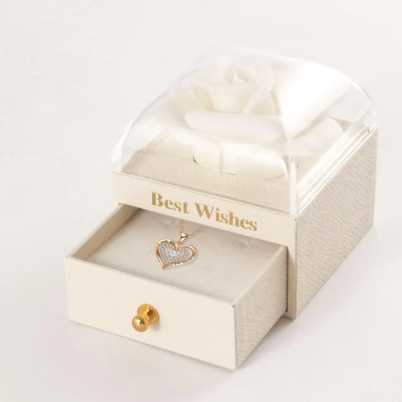 Valentine's Day Jewelry Gift Box Set, 1 Set Heart Shaped Pendant Necklace with Artificial Rose, Valentines Gift for GF, Creative Gift for Mother, Wife, Girlfriend, Female Friends, Valentine's Day Gift Ideas 5