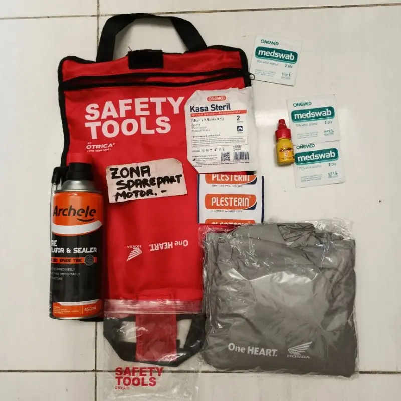Safety Tools ISI 3 PAKET Jas Hujan P3K dan Penambah Angin Original Honda AHM 1