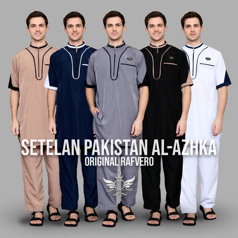 BAJU KOKO KURTA PAKISTAN BAHAN KATUN List Polka Dot Muslim  Pendek Pria Setelan Dewasa Navy baju koko pria Toyobo 4