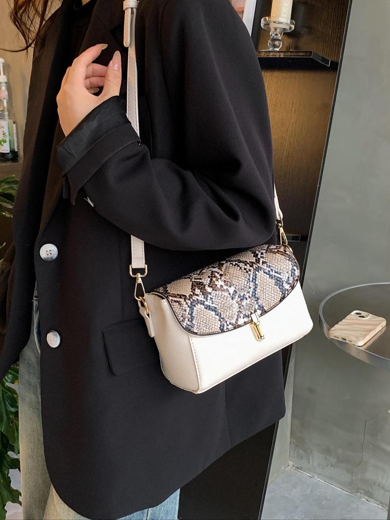 Product Introduction of Fashionable Snakeskin Print PU Leather Crossbody Bag, Casual Versatile Shoulder Bag for Women, Trendy All-match Commuter Bag for Daily Used 4