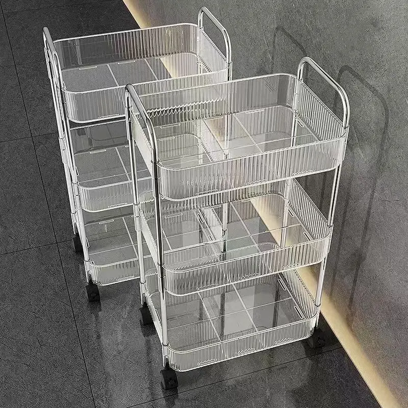 Giá Để Đồ Ăn Nhẹ Kéo Xe Đẩy Acrylic, Trong Suốt, Nhiều Tầng, Có Thể Di Chuyển, Thích Hợp Cho Sàn Phòng Khách, Phòng Tắm Và Phòng Ngủ, Giá Để Đồ