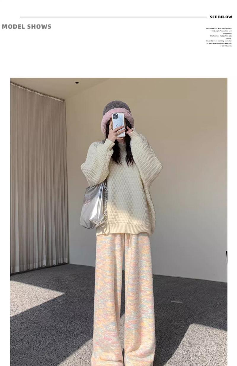 Product Introduction of Rainbow Color Glutinous Rice Pants Women's Autumn and Winter 2023 New High Waist Drooping Soft Glutinous Wide-Leg Pants Casual Knitted Fleece Padded Pants 28
