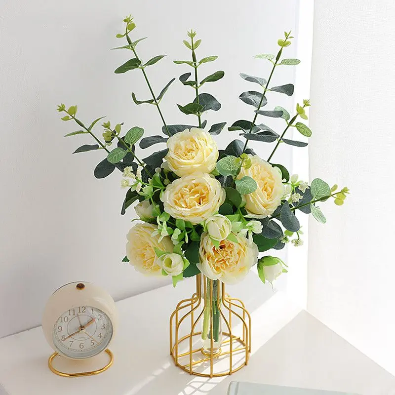 Peony Fake/Artificial Flower Living Room Decoration Flowers Eucalyptus Ornamental Flower Table Vase Decoration Decorative Fruit Plant