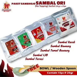 Sambal Sachet Viral Paket Sambal Bawang, Sambal Terasi, Sambal ijo, 15 sachet Gratis Wooden Spoon
