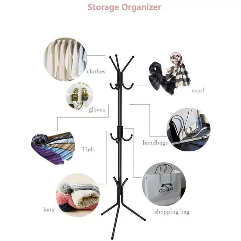 Tiang Stand hanger Gantungan Holder Coat Rak Baju Topi Tas 9 Kait Hook 4