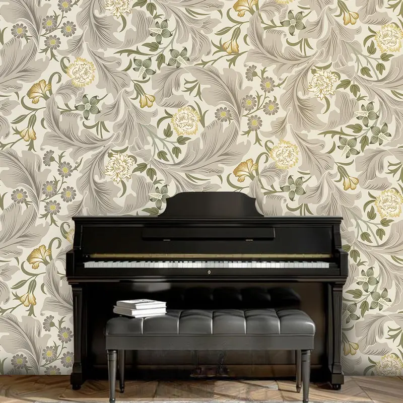 Vintage Floral Pattern Wallpaper, 1 Count Self-adhesive Wallpaper, Waterproof Wall Decor for Home Living Room Bedroom Study Room 6