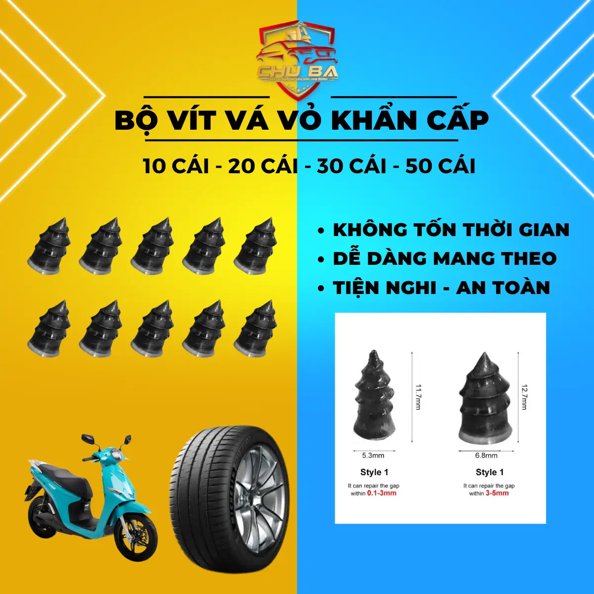 [CHUBA] Bộ Ốc Vít Vá Lốp Xe Khẩn Cấp Cho Ô Tô - Xe Máy