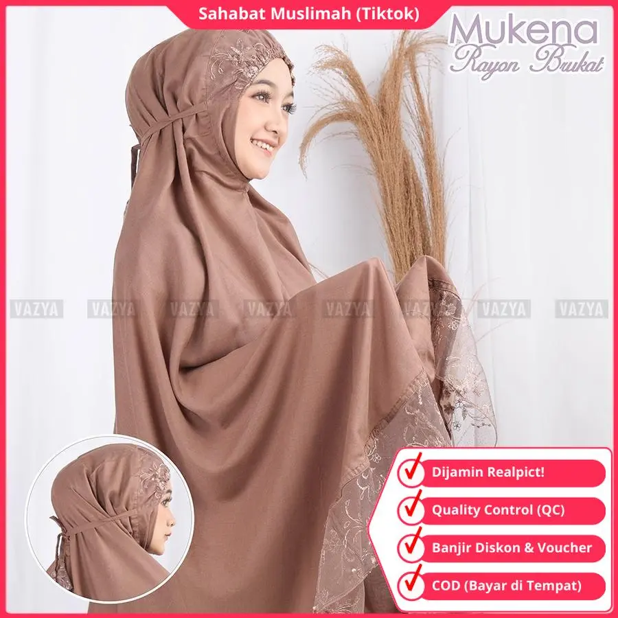 Mukena Dewasa Kekinian Terbaru 2024 Bahan Rayon yang Jatuh Ringan Halus Adem Nyaman Tidak Membuat Gerah Brukat Motif Mewah Ikat Tali