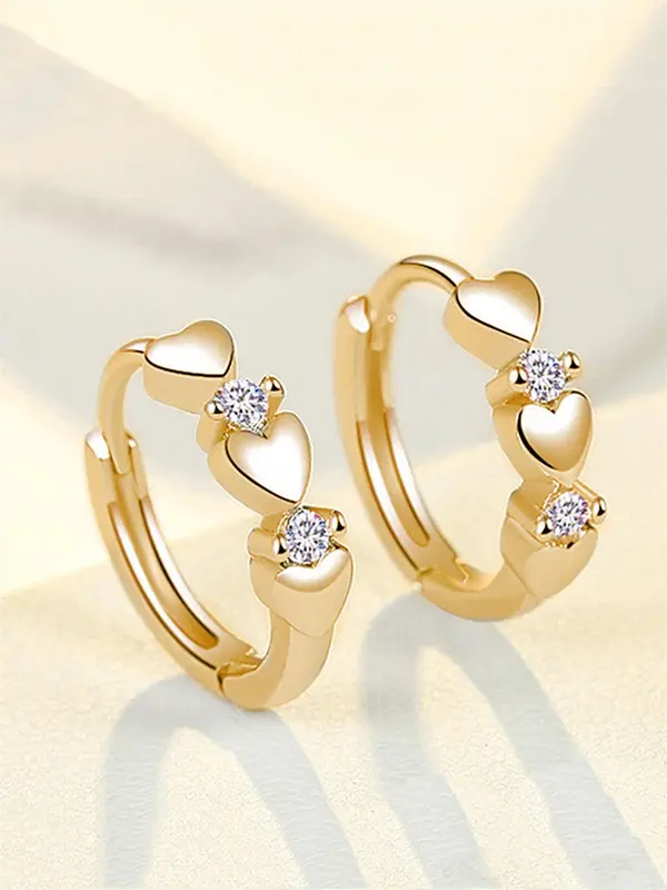 Cute Rhinestone Decor Heart Shaped Earrings As Gift for Girlfriend, Elegant Fashion Hoop Earrings, Anniversary Wedding Party Vintage Jewelry As Gifts for Women, Valentine's Day, Gift 3