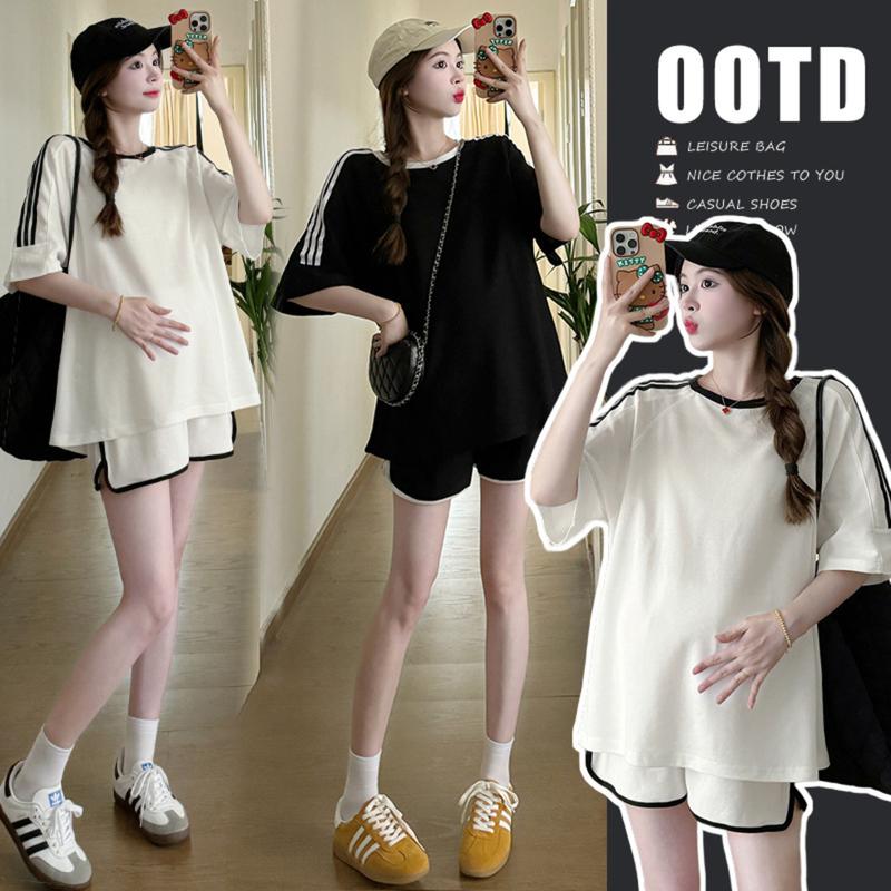 Young Mom | Đồ bộ bầu BV326 2 màu Đen và Trắng gồm áo + quần bầu chất Thun mùa hè mát mẻ Thai sản Thai kỳ Thoải mái Thoáng khí Váy Bầu Đầm Bầu Sandal Voi Kem