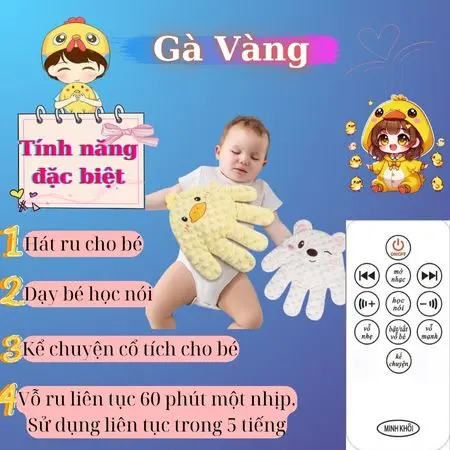 Gối ôm bàn tay cho bé chống giật mình hình gà con dễ thương, cute giúp bé ngủ ngon chobé vỗ ru tự động dỗ bé ngủ