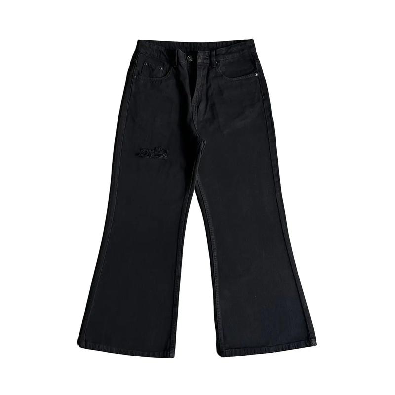 Quần Baggy Jean Ống Loe Đen Ver2 Trơn Rách Nhẹ TRAPPER CLUB Nam Pants