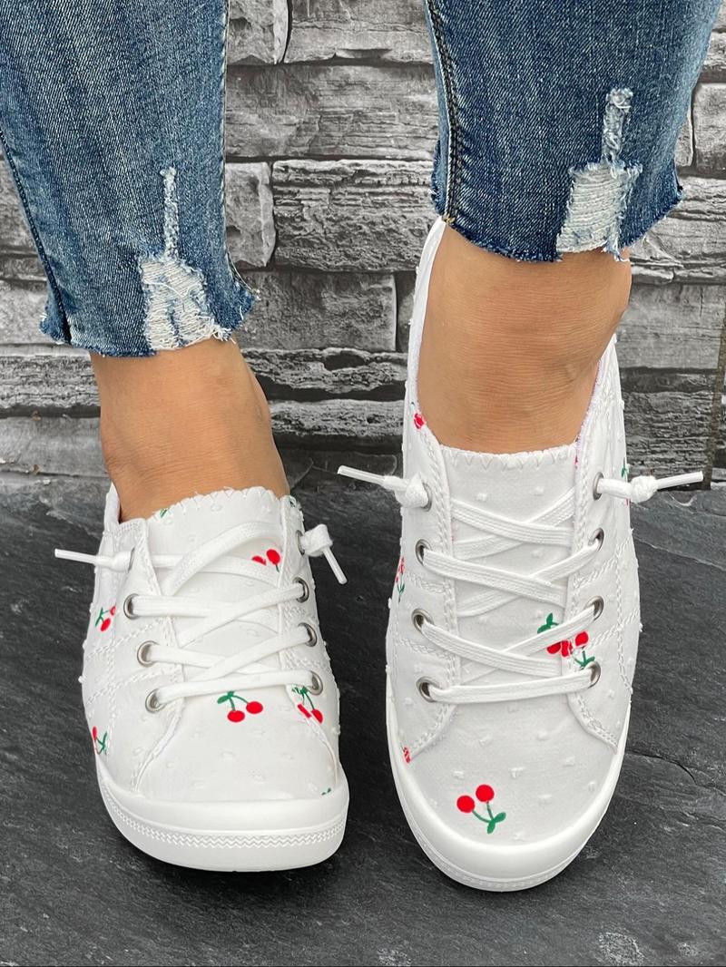Product Introduction of Women's Cute Cherry Print Lace Up Low Top Sneakers, Casual Comfort Lightweight Sports Shoes, Trendy Outdoor Shoes for Daily Wear for Women & Girls 4