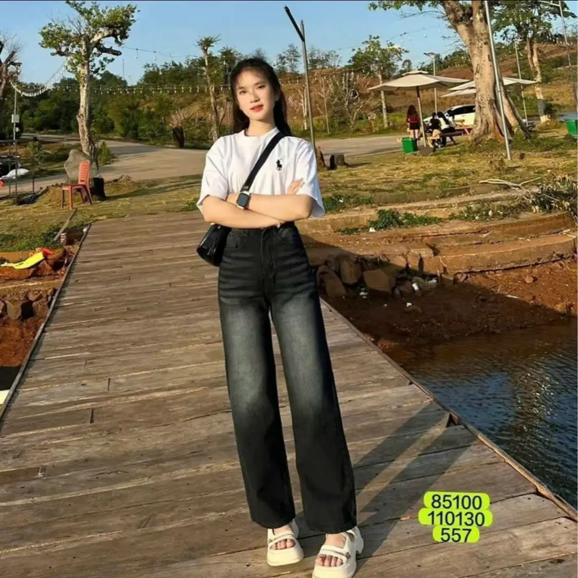 Quần jean nữ rách kiểu, quần baggy nữ rách gối lưng cao màu đen Hottrend mã 588 Pants Denim Women  đường phố