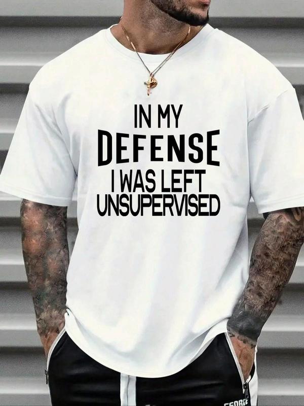 Men's Slogan Print Round Neck Tee, Regular Fit Fashion Crew Neck Short Sleeve T-shirt, Comfort Summer Clothes, Going Out Top 1