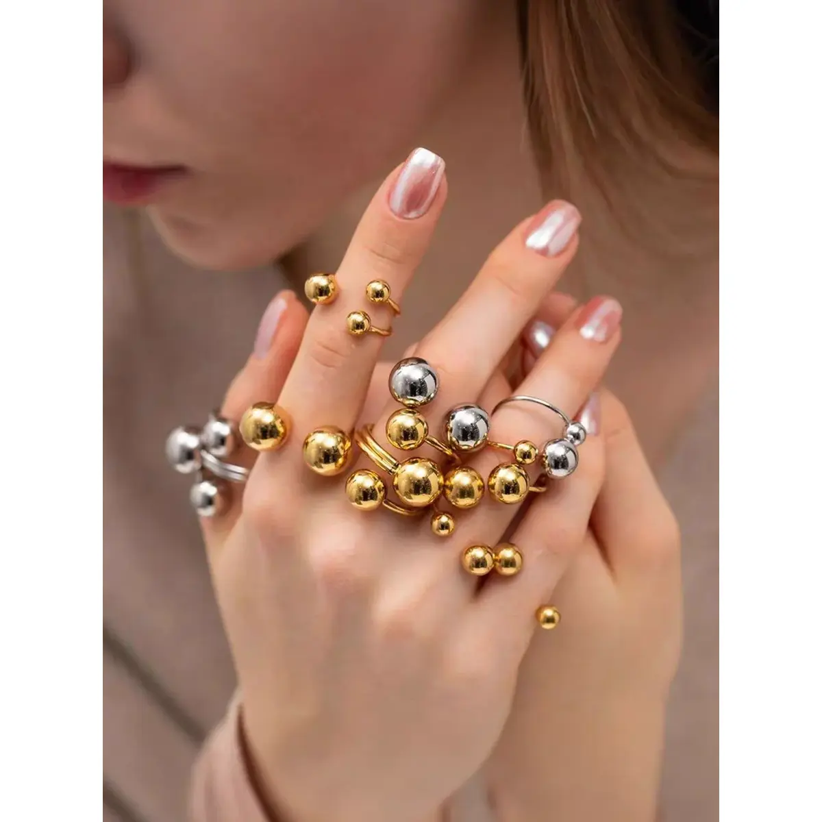 Multi-layer Stainless steel bead Rings for women Gold Color Trendy open Finger Ring Female Decompression Jewelry Gifts Anillos