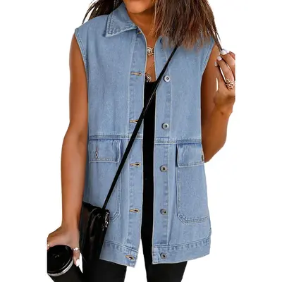 Fashion Oversized Denim Gilet Oversized Denim Vest Denim Jacket