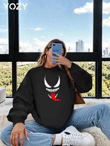 YOZY Women's Venom Print Drop Shoulder Thermal Lined Sweatshirt, Casual Long Sleeve Round Neck Pullover for Fall & Winter, Women's Clothes for Daily Wear