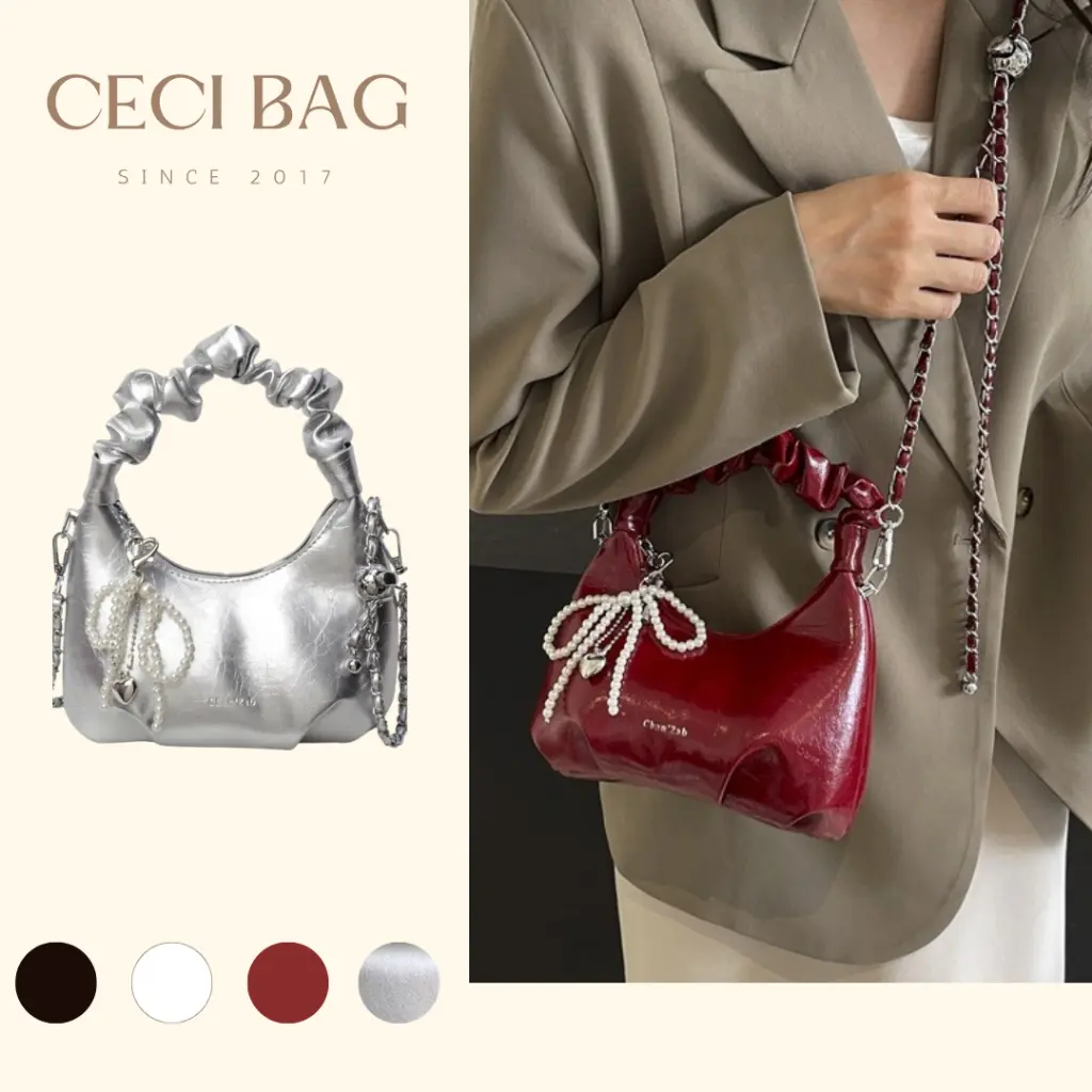 (Tặng kèm ngọc)Túi xách nữ đeo chéo cầm tay xếp Ly xinh xắn đơn giản sang trọng túi vintage bag hm cốp talagi live nâu