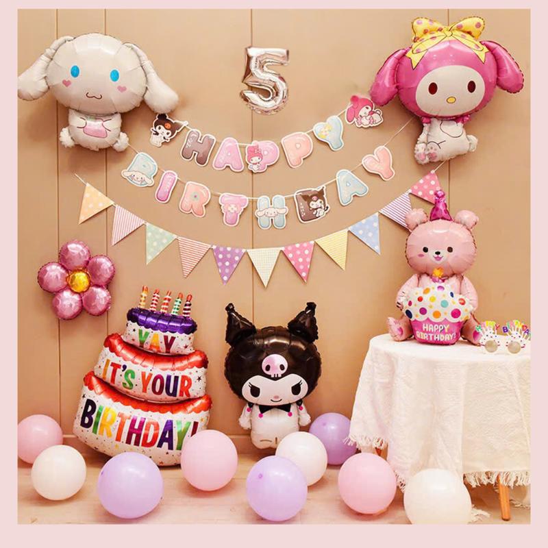 [ ĐỔI BÓNG SỐ THEO YÊU CẦU ] Combo set bóng bay trang trí sinh nhật, thôi nôi cho bé chủ đề kuromi SKR đầy đủ tone hồng dễ thương hottrend giá rẻ, tặng kèm bơm tay băng dính