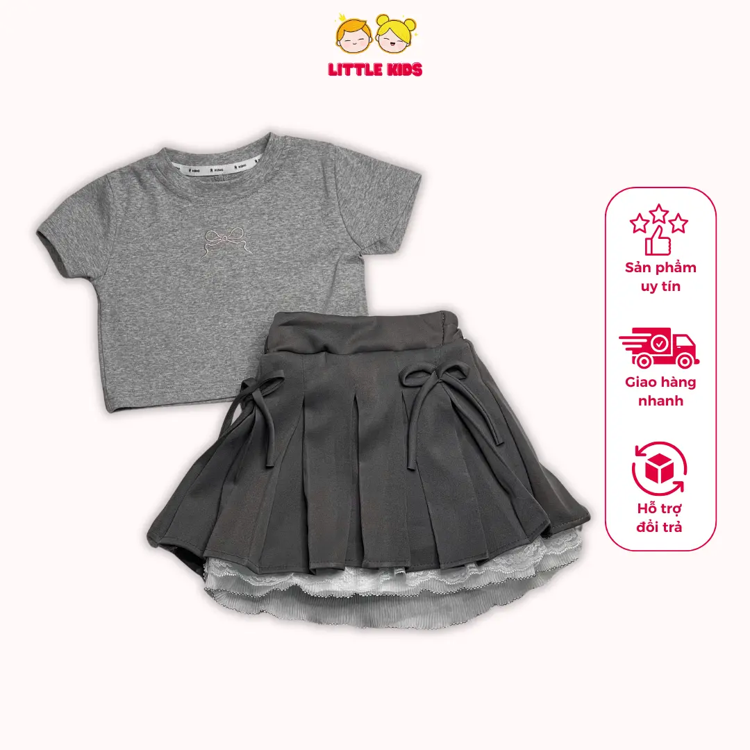 [ Little Kids ] - Set váy xám dáng xoè đáng yêu cho bé gái size 10 - 25kg