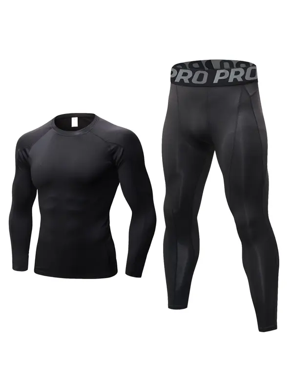 Men's Compression Tracksuit Set, Top Stitching Top & Letter Tape Leggings, Sportswear Set for Running Indoor Outdoor Wear, Men's Sport & Outdoor Clothing, Men's Paris Tracksuit 1