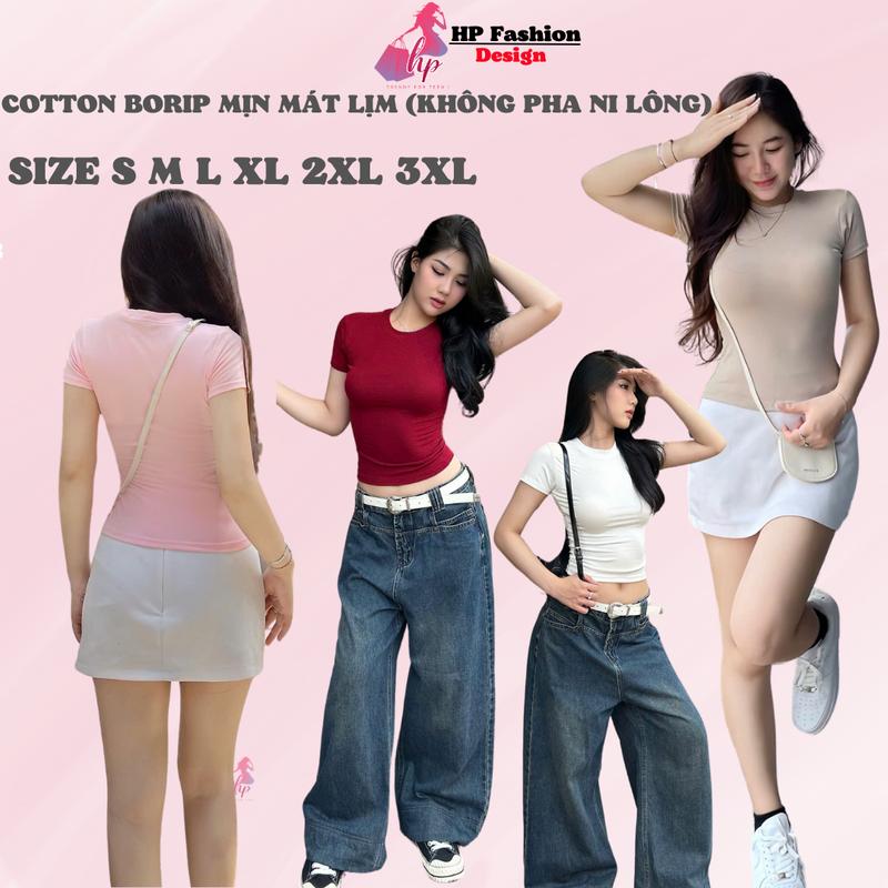 [COTTON BORIP XỊN VẢI MỊN] Áo thun nữ chiết eo basic cổ tròn, áo phông nữ ôm body cộc ngắn tay vải cao cấp co giãn 4 chều thoáng mát thấm hút mồ hôi baby tee có bigsize mùa hè HP30
