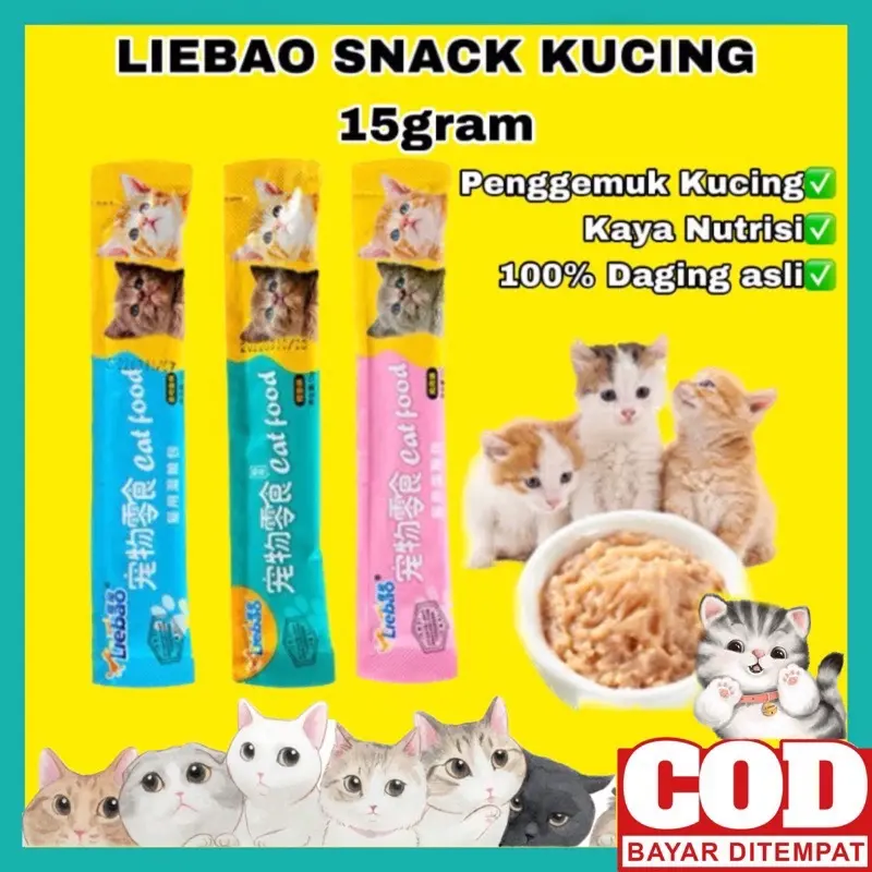 LIEBAO CREAMY CAT 15g / Cemilan Vitamin Kucing Basah Snack Penggemuk Kucing Liebao Snack Cat Food Minyak Ikan Makanan Kucing Kitten Adult Makanan Basah Kucing Makanan Penggemuk Kucing Vitamin Anjing Snack Kucing Snack Anjing Sosis Kucing Sosis Anjing