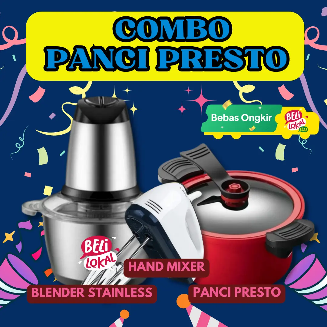 HSH COD COMBO PANCI PRESTO (PANCI PRESTO 22CM,BLENDER CHOPPER,HAND MIXER) Multifungsi Stainless