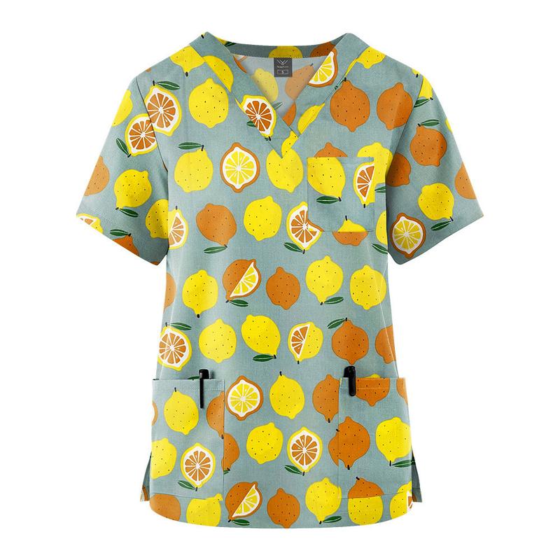 Product Introduction of Newest Fashion Unisex Nurse Doctor Uniform Workwear Scrub Top Cotton V-Neck Short Sleeves Pocket Printed T-Shirt (Size:S-XXL) 30
