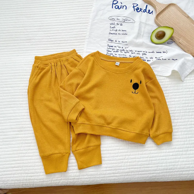 Bộ dài tay thêu mặt chú chó ngộ nghĩnh cho bé, Bộ Thu đông chất tổ ong cho bé trai_ bé gái Từ 8-23kg 1