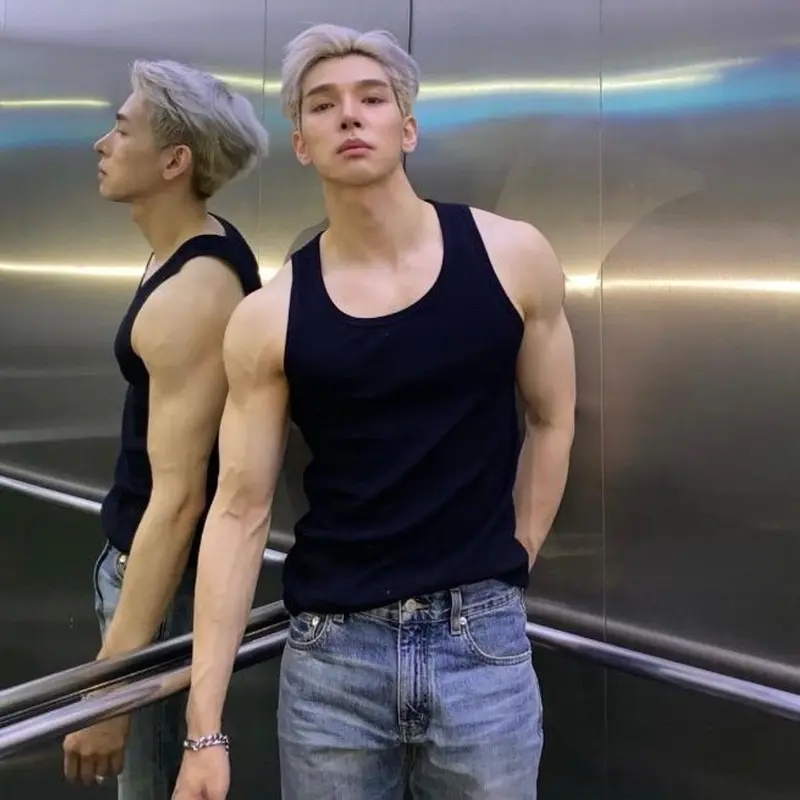 [ Combo 3 áo ] Áo thun gân tank top vải thun gân thoáng mát thấm hút mồ hôi Cotton Menswear Dệt Nhung Đen aogi  unhiet aogi  unhiet áo  ba 3