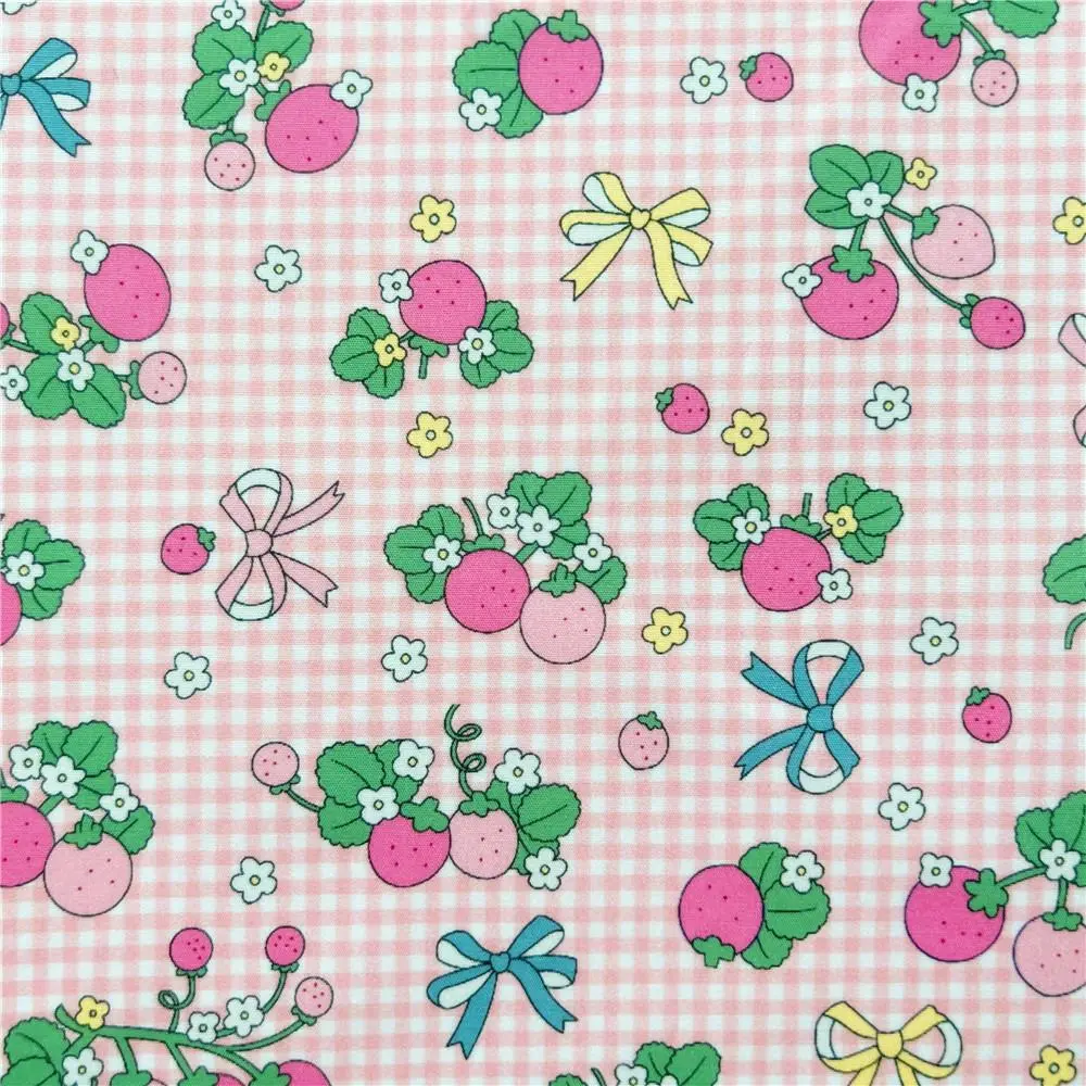 Width 145cm Vintage cute mini plaid strawberry 100% cotton printed fabric diy sewing fabric for home baby dress handmade cloth