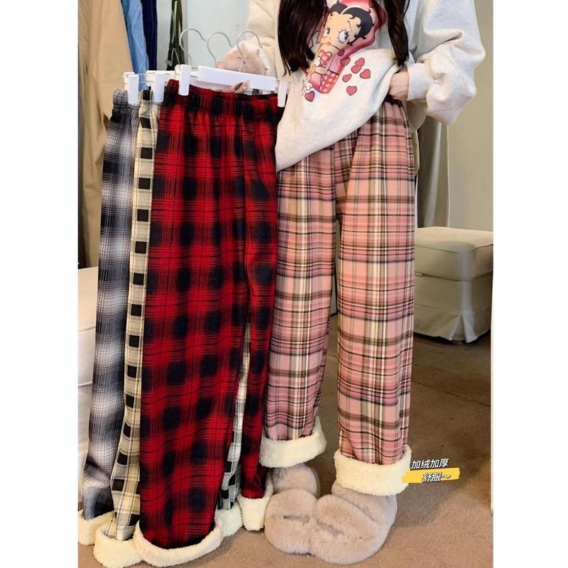 [LÓT LÔNG ]XẢ HÀNG Quần kẻ ống suông lót lông mềm mịn dáng unisex cho nam nữ ấm áp mùa đông quần dài cá tính