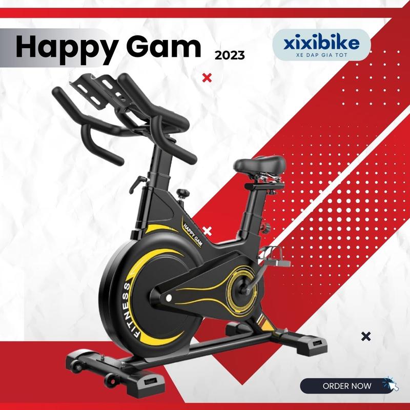 Xe đạp tập thể dục Fitness Happy Gym bánh đà kháng từ kèm đồng hồ đo nhịp tim tập luyện tại nhà dễ dàng