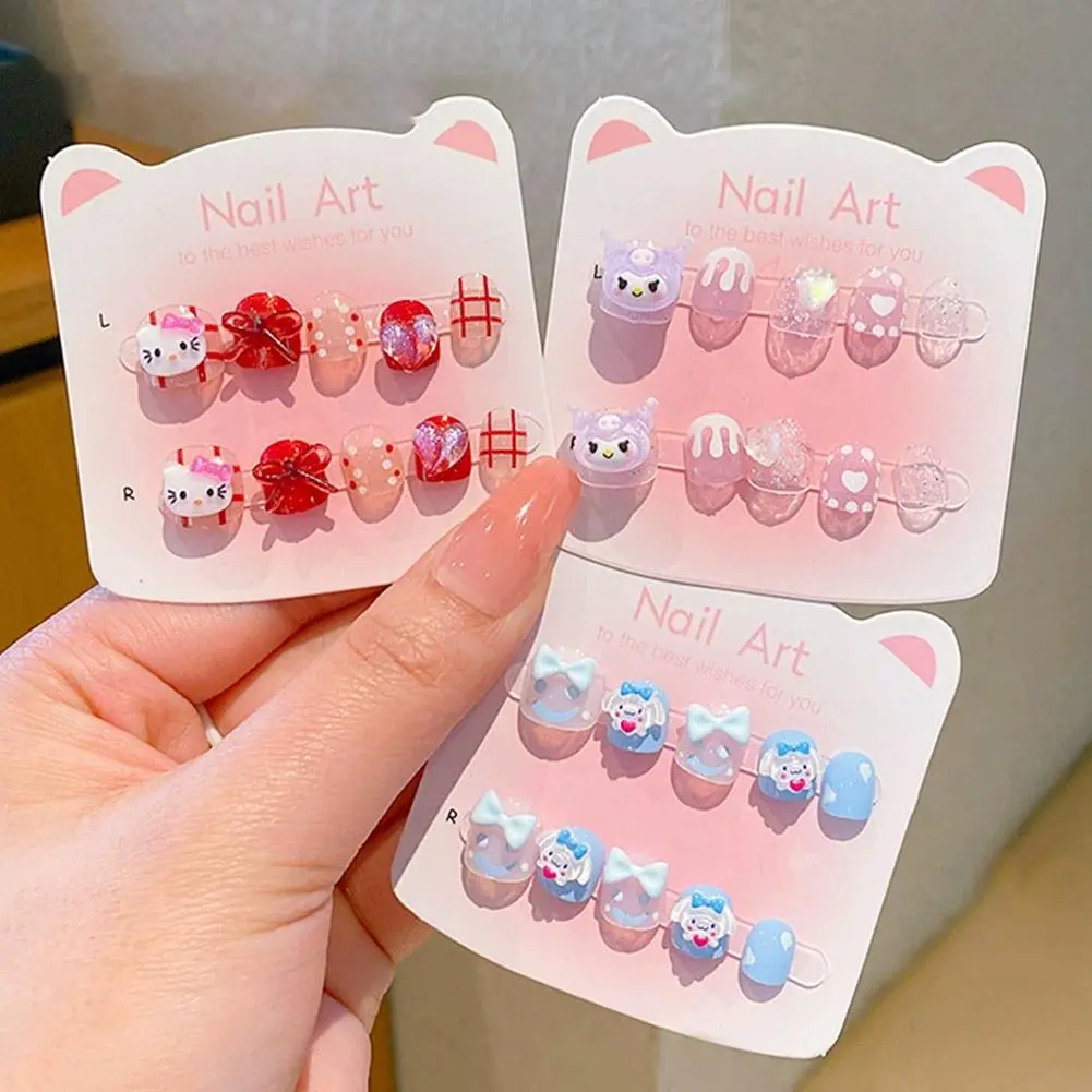 Bộ Móng Tay Giả, 10 Cái, Có Thể Tháo Rời, Dễ Thương, Dành Cho Bé Gái, Có Cinnamoroll Và Melody, Thiết Kế Thắt Nơ, Trang Trí Che Phủ Toàn Bộ, Móng Tay Nhân Tạo