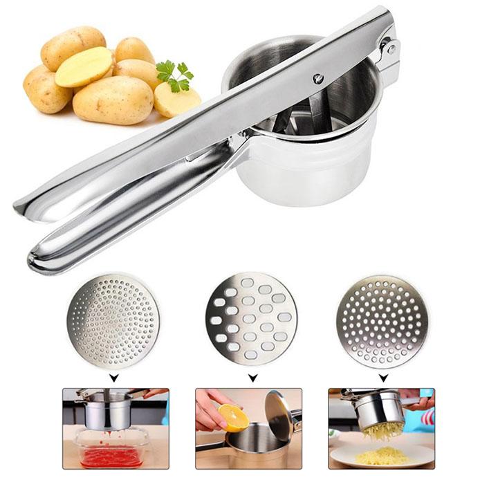 Dụng cụ ép củ quả làm sợi bún bánh canh bánh lọt đa năng 3 vỉ khuôn Inox - may lam bun