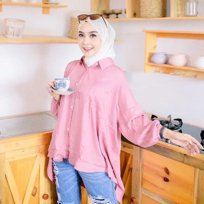 HANNA SHIRT - KEMEJA RAYON OVERSIZE Crew Neck 0