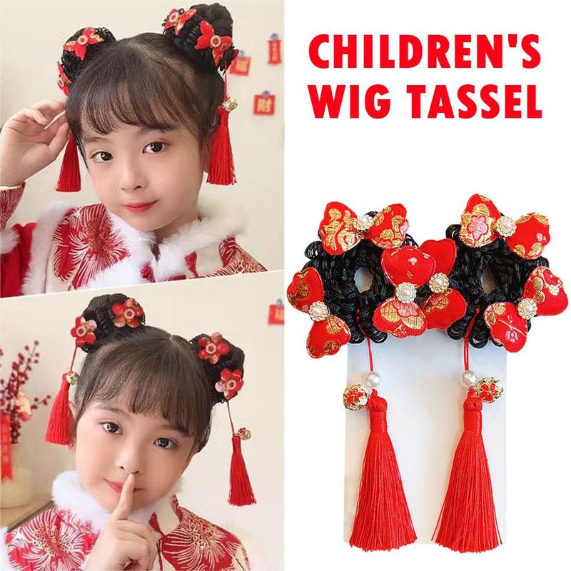 Product Introduction of Tóc Giả Trẻ Em, Phụ Kiện Tóc Scrunchies Bóng Tua Rua, cài tóc Cô Gái Năm, Phong Cách Cổ Trang Mới, C4J1 15