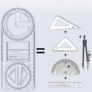 Penggaris Multi-Fungsi / Rotary Geometric Drawing Ruler Penggaris Geometri Fungsi Matematika Dapat Diputar Perlengkapan Belajar Alat Ukur Multifunctional Drawing Ruler