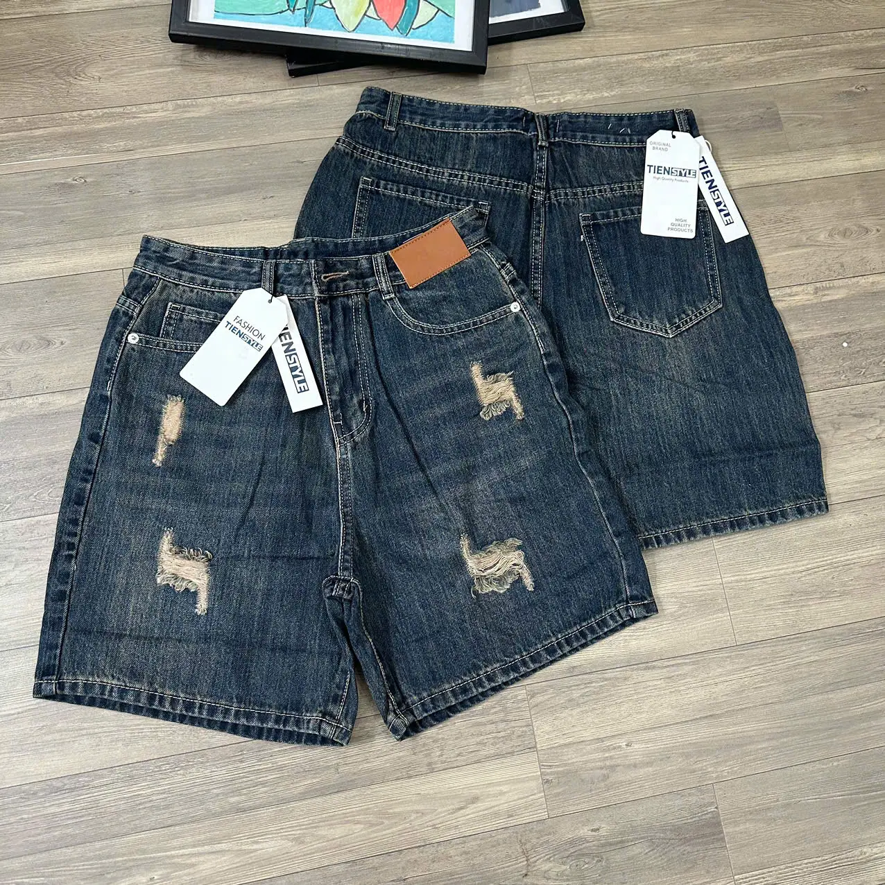 Quần Ngố Jean Nữ Ống Rộng Cào Rách Mạc Da BIGSIZE - Quần Bò Lửng Chun Lưng QC cotton không giãn
