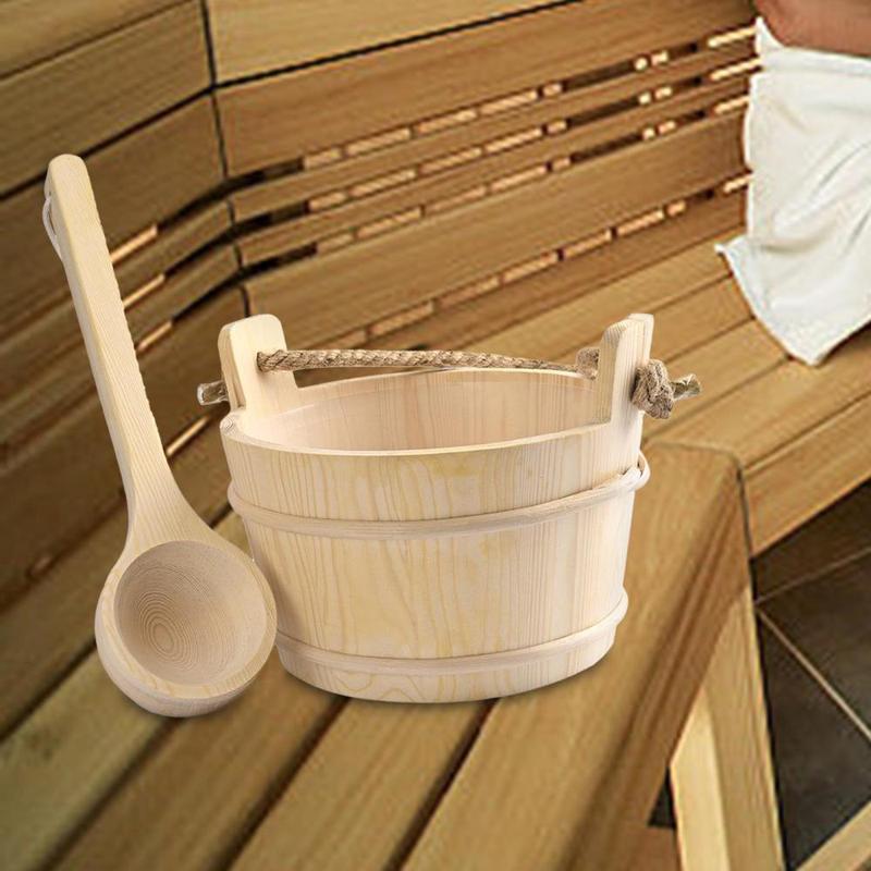 Wooden Sauna Barrel and Ladle Portable Multifunctional 4L Large Capacity Bath Supplies for SPA Bath Sauna Room Hotel Bathroom 5