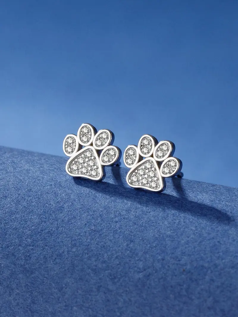 Product Introduction of Cute Paw Design Earrings, Fashionable Rhinestone Decorated Earrings for Women & Girls, Trendy All-match & Exquisite Jewelry for Birthday Gift 0